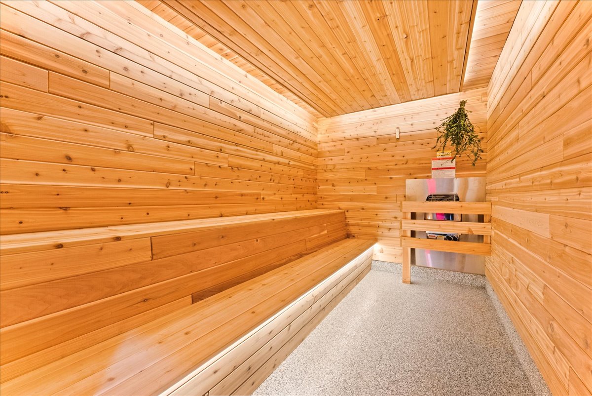 The cedar-lined sauna at Rodman Hall